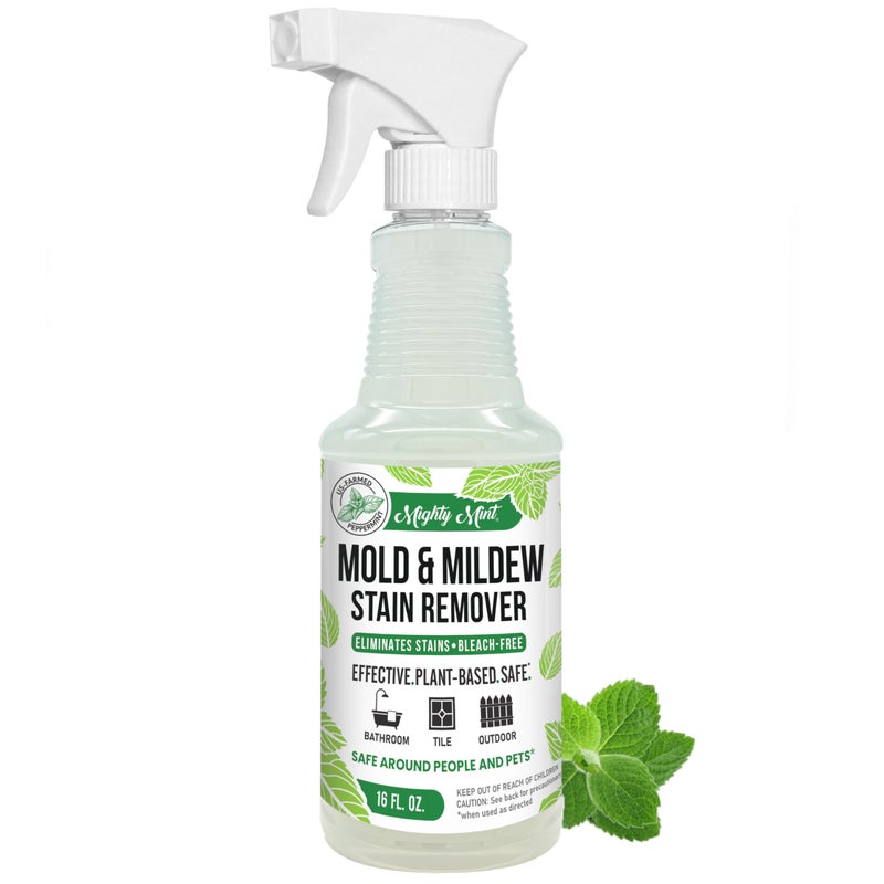 Mighty Mint Mold & Mildew Stain Remover Spray, Rapid Clean for Bathroom, Kitchen, Hard Water, Outdoors, Natural Peppermint Scent, 16oz - Image 1