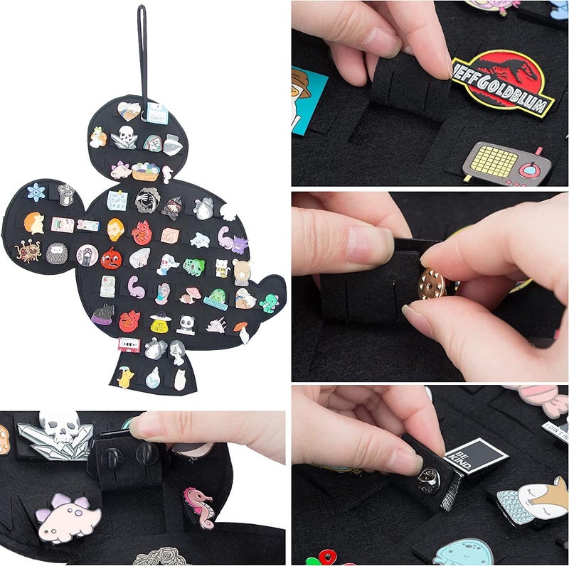 JOYMOMO Hanging Brooch Organizer - Enamel Pin Display, Cute Cartoon Shape Storage Holder for Brooch Pins (Black + Pink) - Image 4