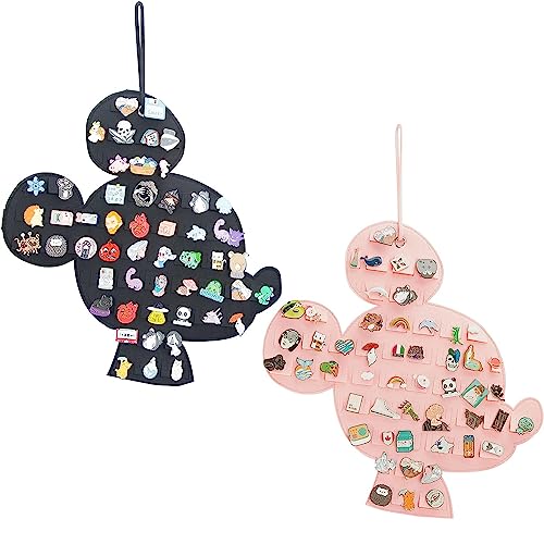 JOYMOMO Hanging Brooch Organizer - Enamel Pin Display, Cute Cartoon Shape Storage Holder for Brooch Pins (Black + Pink) - Image 1