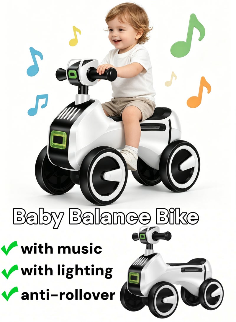 Aimayapet Baby Balance Bike with Wheels,Toddler Ride-on Toy Kids Balance Bike 4-Wheel with Music & Light for Boys Girls 1 to 3 Years Safety Anti-Rollover,Pedalless Toddler Baby Walker Riding Gifts (Black and White) - Image 1