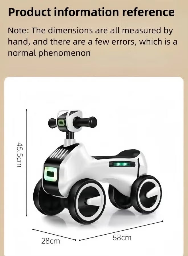 Aimayapet Baby Balance Bike with Wheels,Toddler Ride-on Toy Kids Balance Bike 4-Wheel with Music & Light for Boys Girls 1 to 3 Years Safety Anti-Rollover,Pedalless Toddler Baby Walker Riding Gifts (Black and White) - Image 2
