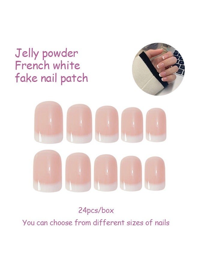 24-Piece False Nails French Press On Nails Acrylic Full Cover Medium Length Glossy Tips Sets Nude Color For Women And Girls - Image 1