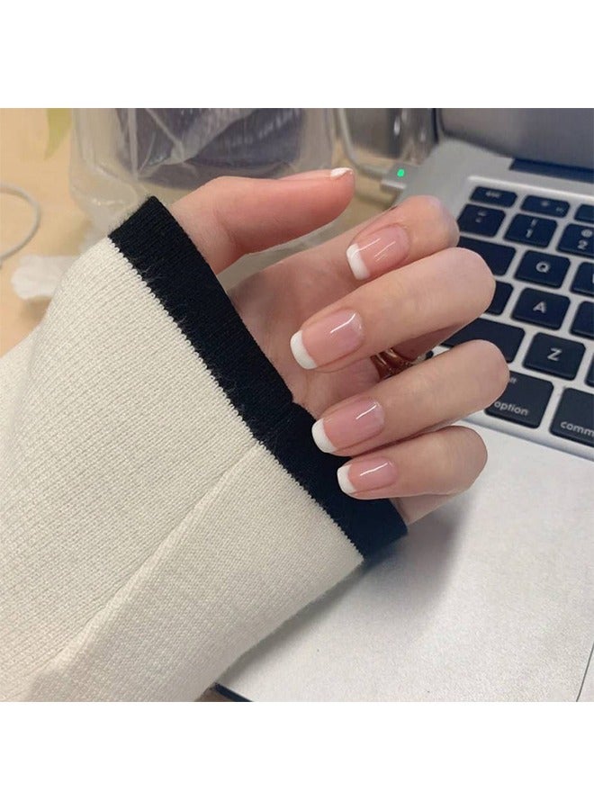 24-Piece False Nails French Press On Nails Acrylic Full Cover Medium Length Glossy Tips Sets Nude Color For Women And Girls - Image 2