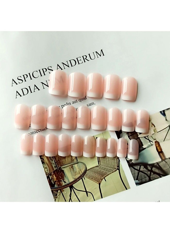 24-Piece False Nails French Press On Nails Acrylic Full Cover Medium Length Glossy Tips Sets Nude Color For Women And Girls - Image 3