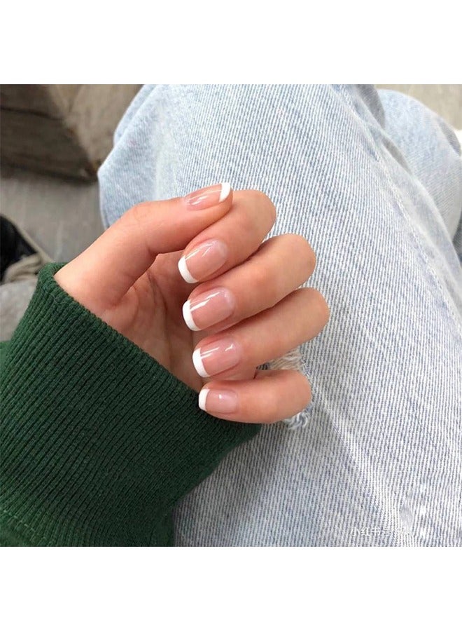 24-Piece False Nails French Press On Nails Acrylic Full Cover Medium Length Glossy Tips Sets Nude Color For Women And Girls - Image 4