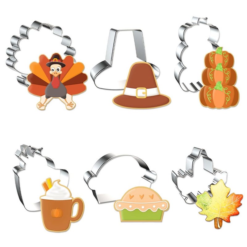 Hying 6PCS Fall Thanksgiving Cookie Cutters Set for Kids Baking  Stainless Steel Harvest Pumpkin Holiday Cookie Cutters for Cooking Turkey Maple Leaf Biscuit Cutter for Thanksgiving Party Supplies - Image 1