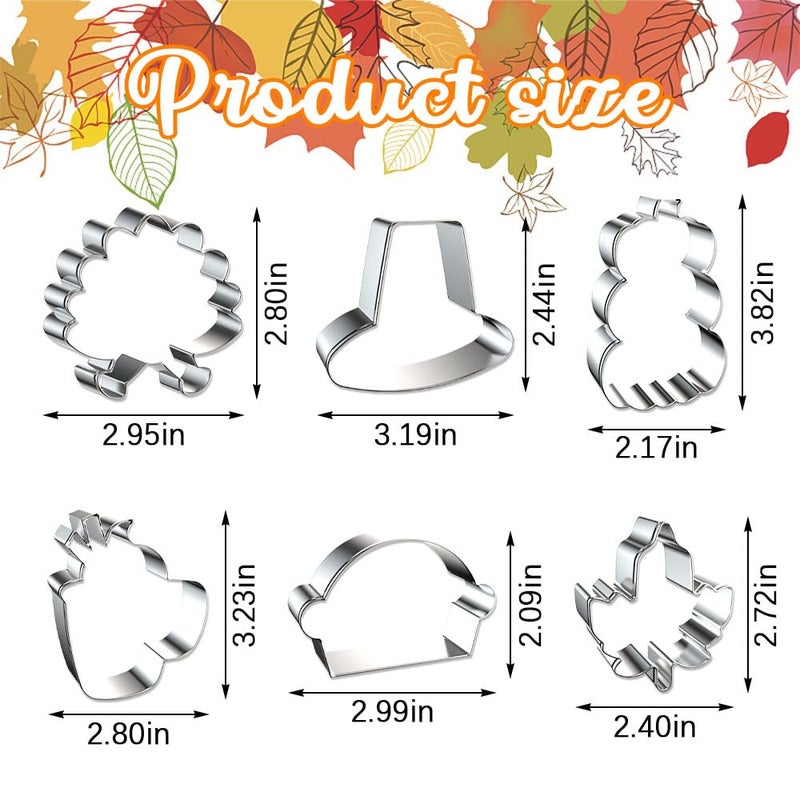 Hying 6PCS Fall Thanksgiving Cookie Cutters Set for Kids Baking  Stainless Steel Harvest Pumpkin Holiday Cookie Cutters for Cooking Turkey Maple Leaf Biscuit Cutter for Thanksgiving Party Supplies - Image 2