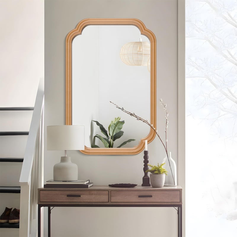 Ferytange Wood Mirror for Bathroom, 20" x 30" Rectangular Wall Mirror for Bathroom Vanity with Wooden Frame Farmhouse Rounded Corner Wall Mirror Decor (Horizontal/Vertical) - Image 3