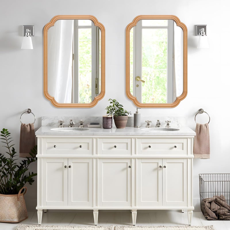 Ferytange Wood Mirror for Bathroom, 20" x 30" Rectangular Wall Mirror for Bathroom Vanity with Wooden Frame Farmhouse Rounded Corner Wall Mirror Decor (Horizontal/Vertical) - Image 2