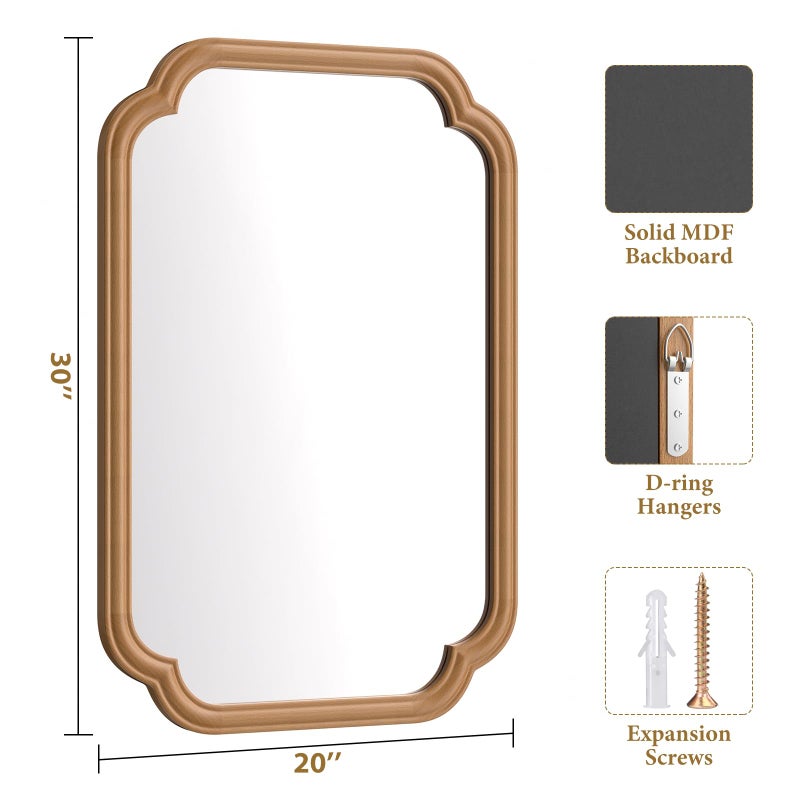 Ferytange Wood Mirror for Bathroom, 20" x 30" Rectangular Wall Mirror for Bathroom Vanity with Wooden Frame Farmhouse Rounded Corner Wall Mirror Decor (Horizontal/Vertical) - Image 5