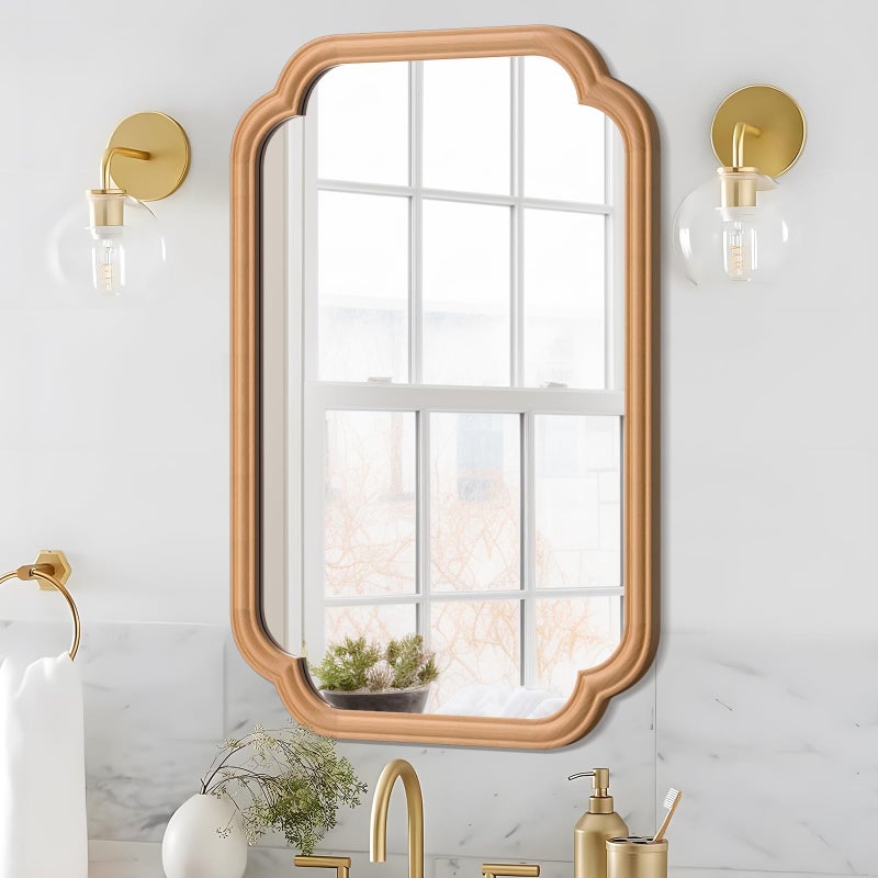 Ferytange Wood Mirror for Bathroom, 20" x 30" Rectangular Wall Mirror for Bathroom Vanity with Wooden Frame Farmhouse Rounded Corner Wall Mirror Decor (Horizontal/Vertical) - Image 1