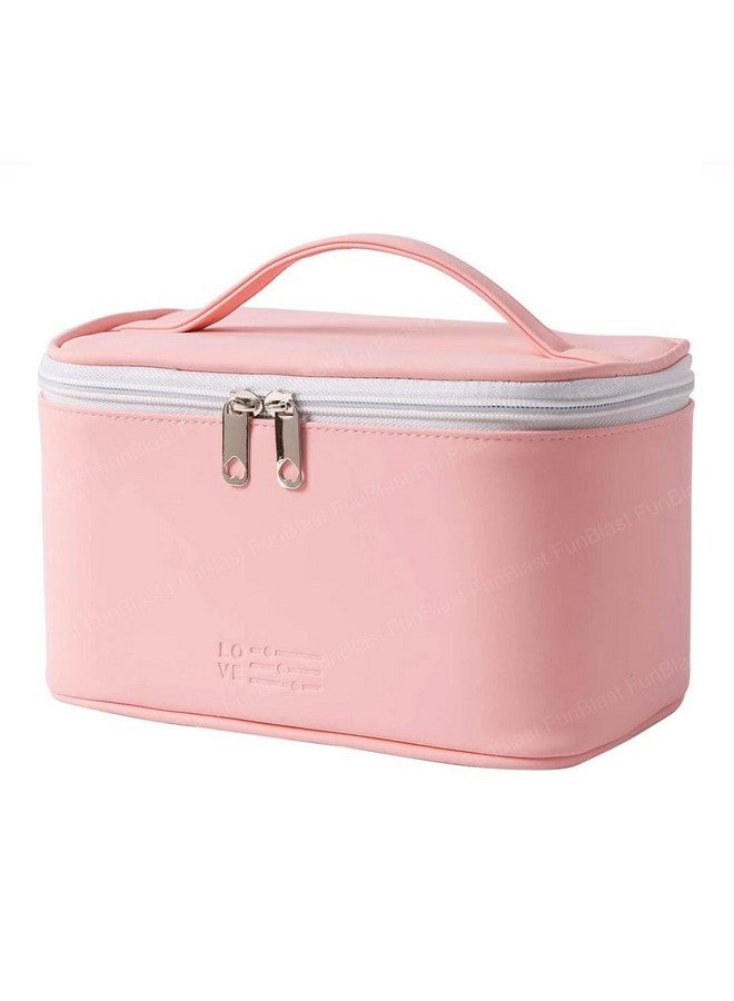 FunBlast Cosmetic Bags for Women - Makeup Travel Organizer Toiletry Kit Bag with Handle, Bathroom Bag, Shaving Kit Bag, Cosmetics, Make up Accessories Vanity Bag for Women (Pink) - Image 1