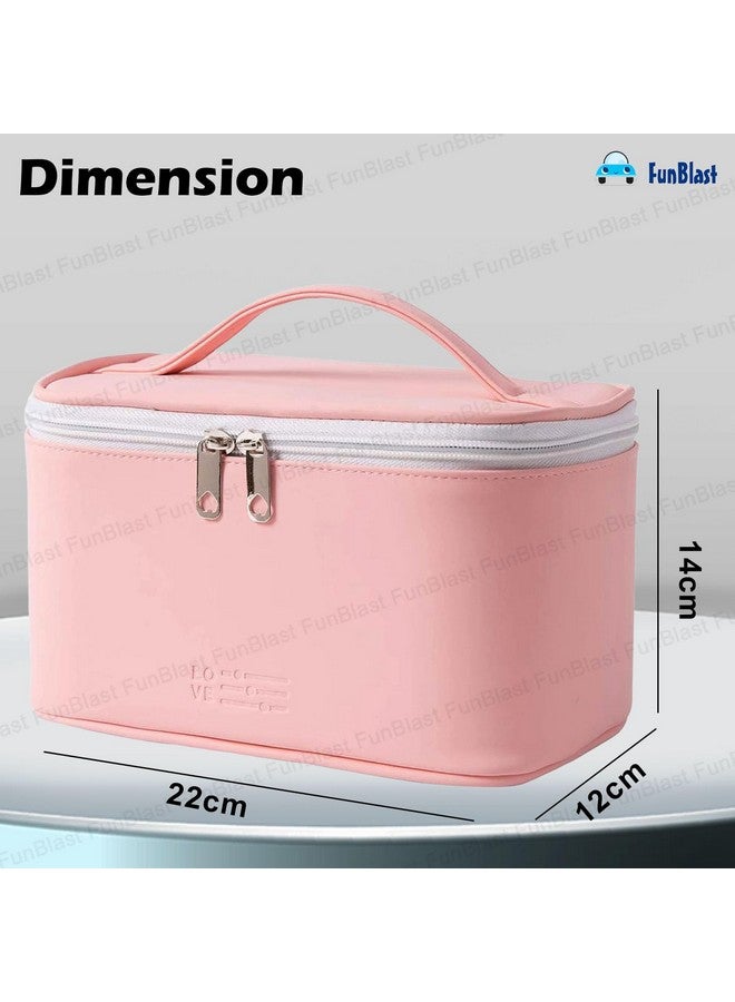 FunBlast Cosmetic Bags for Women - Makeup Travel Organizer Toiletry Kit Bag with Handle, Bathroom Bag, Shaving Kit Bag, Cosmetics, Make up Accessories Vanity Bag for Women (Pink) - Image 3