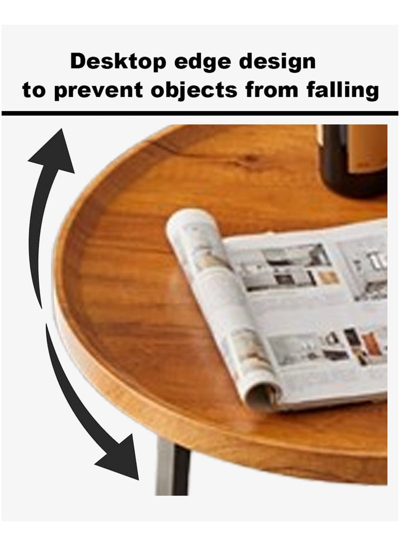 VUCATIN 2-Tier Round Side Table with Storage Shelf Edge Protection Tray Sturdy Metal Frame Coffee Table Bedside Table for Living Room Bedroom Small Spaces (Light Brown 60 * 50cm) - Image 3