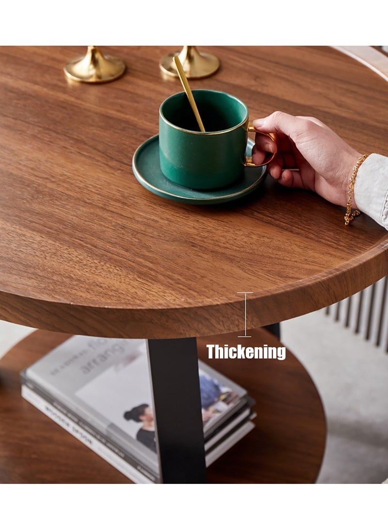 VUCATIN 2-Tier Round Side Table with Storage Shelf Edge Protection Tray Sturdy Metal Frame Coffee Table Bedside Table for Living Room Bedroom Small Spaces (Light Brown 60 * 50cm) - Image 5