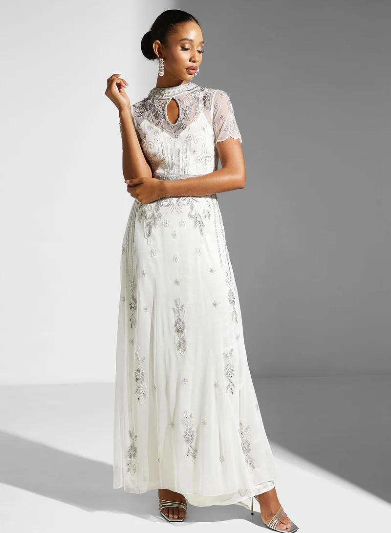 Frock and Frill High Neck Embellished Dress