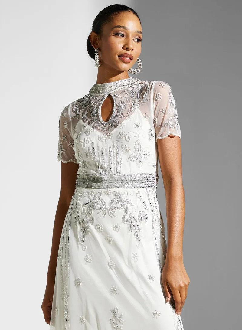 Frock and Frill High Neck Embellished Dress