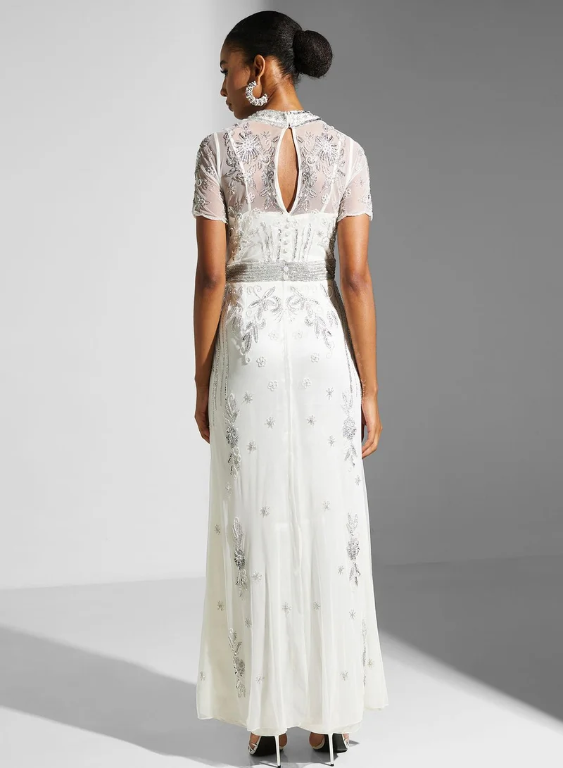 Frock and Frill High Neck Embellished Dress