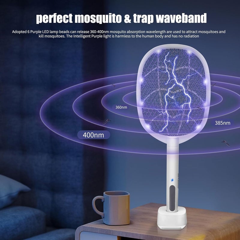 PENTOM Mosquito Racket Bat Rechargeable Electric Fly Swatter Mosquito Racket Bat with Base Stand Bug Zapper Racket Mosquito Swatter for Indoor and Outdoor - Image 3