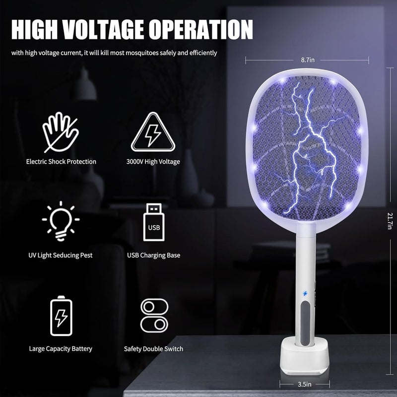 PENTOM Mosquito Racket Bat Rechargeable Electric Fly Swatter Mosquito Racket Bat with Base Stand Bug Zapper Racket Mosquito Swatter for Indoor and Outdoor - Image 2