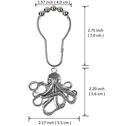 Aimoye Octopus Shower Curtain Hooks Rings - Silver Metal Shower Hooks for Shower Curtain, Decorative Shower Hooks Shower Hanger, Ocean Bathroom Accessories Set, Tropical Sea Beach Theme Bathroom Decor - Image 2