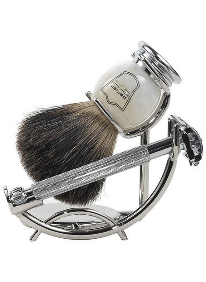 Parker Safety Razor Parker 29L Safety Razor Shave Set Includes Black Badger Brush Stand & Parker 29L Butterfly Open Safety Razor  - Image 1