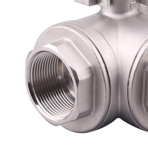 DERNORD 3-Way Ball Valve, L Mounting Pad, Stainless Steel 304 Female Type for Water, Oil, and Gas with Vinyl Locking Handle (1 Inch NPT) - Image 3