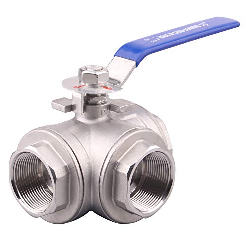 DERNORD 3-Way Ball Valve, L Mounting Pad, Stainless Steel 304 Female Type for Water, Oil, and Gas with Vinyl Locking Handle (1 Inch NPT) - Image 1