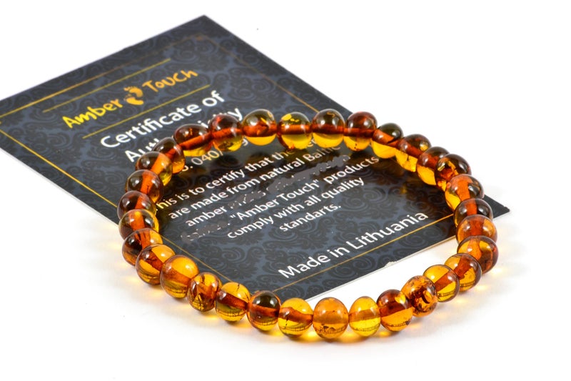 Amber-Touch Baltic Amber Bracelet for Adults Made on Elastic Band- Natural Amber from Baltic Region, Genuine Baltic Amber (Cognac, 7 inch) - Image 2