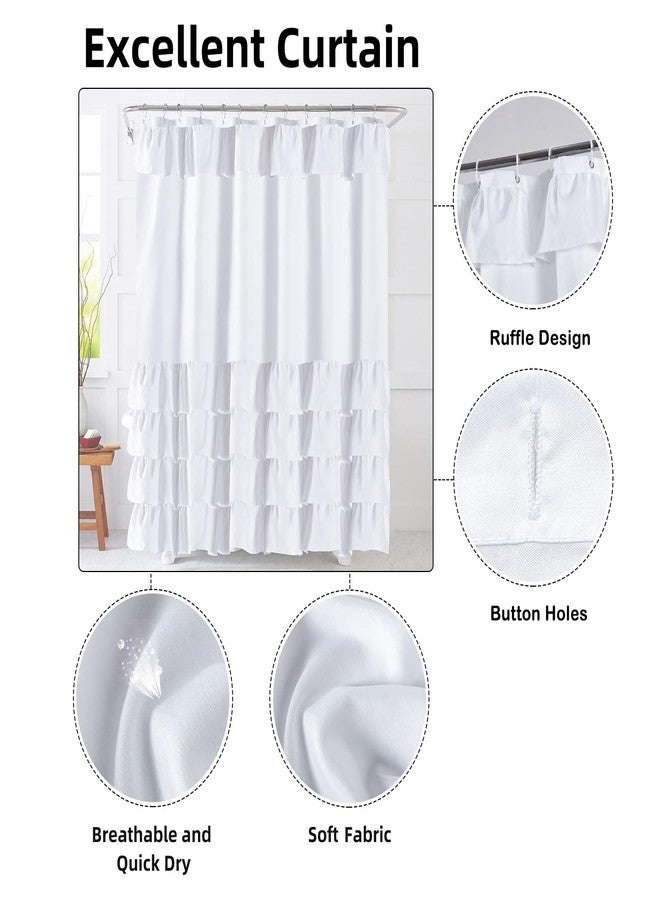 COSEVIER White Ruffle Farmhouse Shower Curtain, Cute Vintage Shabby Chic Fashion Textured Fabric Cloth Bathroom Curtain 72x72 Inch - Image 3