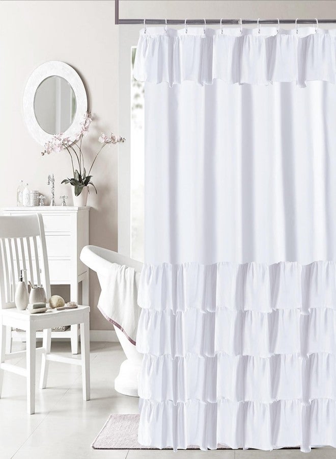 COSEVIER White Ruffle Farmhouse Shower Curtain, Cute Vintage Shabby Chic Fashion Textured Fabric Cloth Bathroom Curtain 72x72 Inch - Image 2