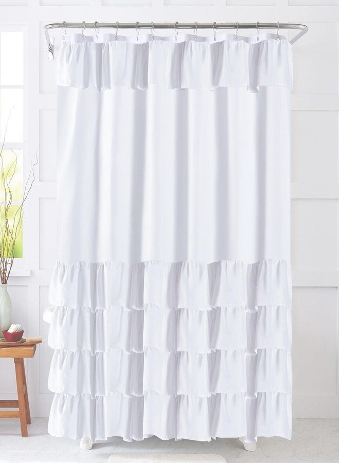 COSEVIER White Ruffle Farmhouse Shower Curtain, Cute Vintage Shabby Chic Fashion Textured Fabric Cloth Bathroom Curtain 72x72 Inch - Image 1