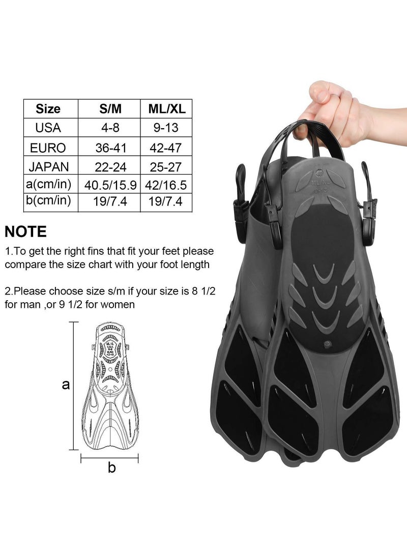 ماسكابوني زعانف غوص قابلة للتعديل - زعانف للغطس للبالغين والاطفال خفيفة الوزن للسفر زعانف سباحة للتدريب للرجال والنساء في المياه المفتوحة والغوص - Image 4
