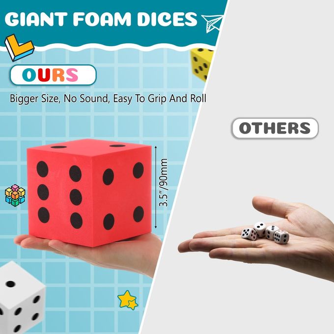 Shappy 4 Pieces 3.5 Inch Foam Dice Cube Jumbo Dice with Number Dots Big Giant Foam Large Cube for Christmas Game Math Classroom Party Favors Bag Stuffers(Red, Yellow, Blue, White) - Image 5