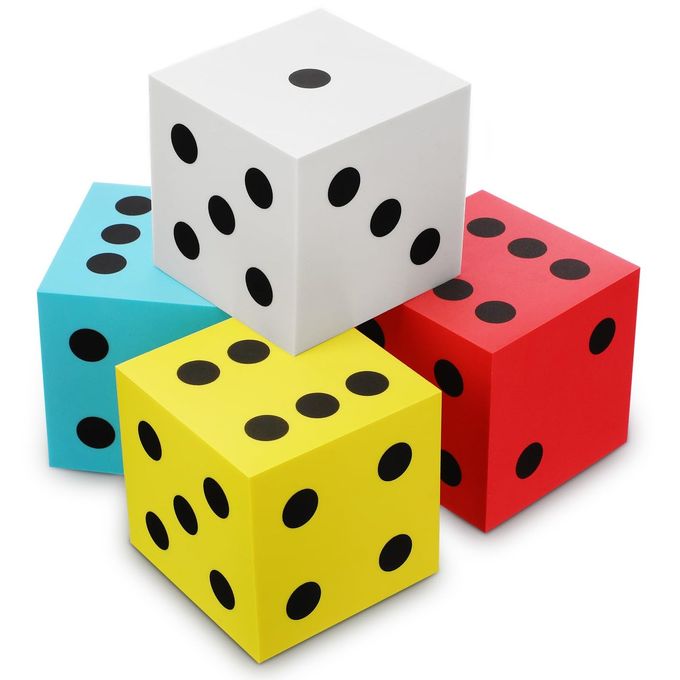 Shappy 4 Pieces 3.5 Inch Foam Dice Cube Jumbo Dice with Number Dots Big Giant Foam Large Cube for Christmas Game Math Classroom Party Favors Bag Stuffers(Red, Yellow, Blue, White) - Image 4