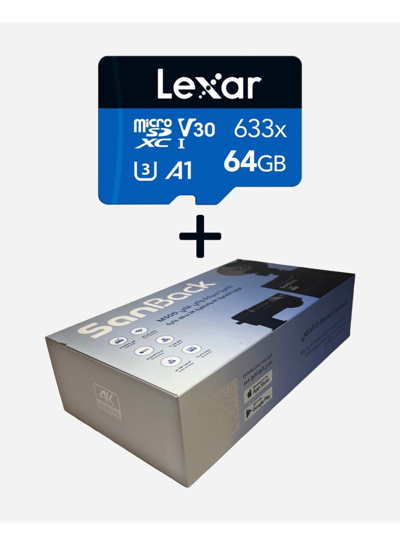 سان باك داش كام لسيارة من سان باك M500 - كاميرا أمامية بدقة 4K وكاميرا خلفية بدقة 2K مع واي فاي - Image 1