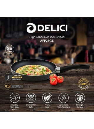 Non Stick Frying Pan 26CM - Superior Aluminium Cookware Fry Pan with High-Grade Granite Gray Coating, Healthy Non-Stick Interior, Kitchen Cooking Food Preparation Eco-Friendly PFOA Free, Heat Proof Bakelite Handle, Multi-Cooktop Compatible - view 2
