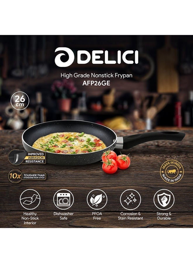 ديليتشي مقلاة غير لاصقة مقاس 26 سم - مقلاة طهي فاخرة من الألومنيوم مع طلاء رمادي من الجرانيت عالي الجودة، سطح داخلي صحي غير لاصق، مثالية لتحضير الطعام في المطبخ، صديقة للبيئة وخالية من حمض البيرفلورو الأوكتانويك (PFOA)، مقبض من الباكليت مقاوم للحرارة، متوافقة مع جميع أنواع المواقد. - Image 2