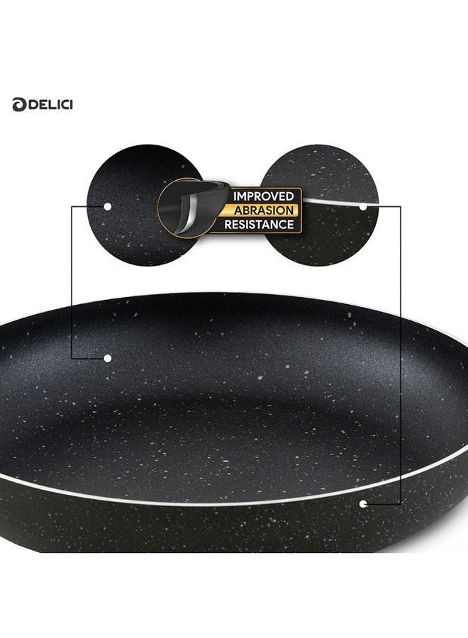 ديليتشي مقلاة غير لاصقة مقاس 26 سم - مقلاة طهي فاخرة من الألومنيوم مع طلاء رمادي من الجرانيت عالي الجودة، سطح داخلي صحي غير لاصق، مثالية لتحضير الطعام في المطبخ، صديقة للبيئة وخالية من حمض البيرفلورو الأوكتانويك (PFOA)، مقبض من الباكليت مقاوم للحرارة، متوافقة مع جميع أنواع المواقد. - Image 3