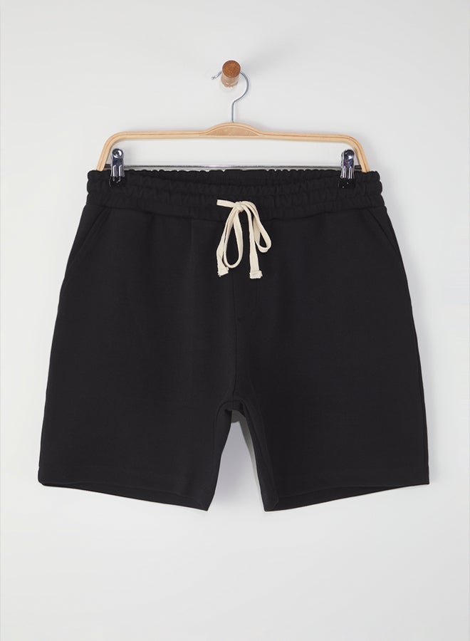trendyol Black Regular Cut Textured 100% Cotton Shorts - Image 2