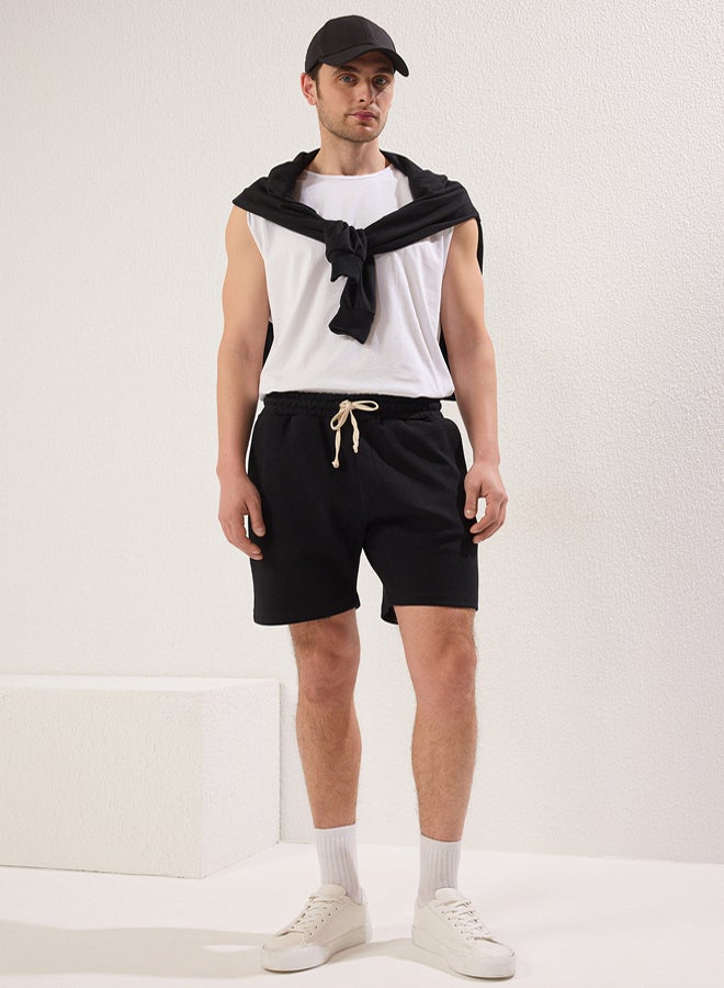 trendyol Black Regular Cut Textured 100% Cotton Shorts - Image 1