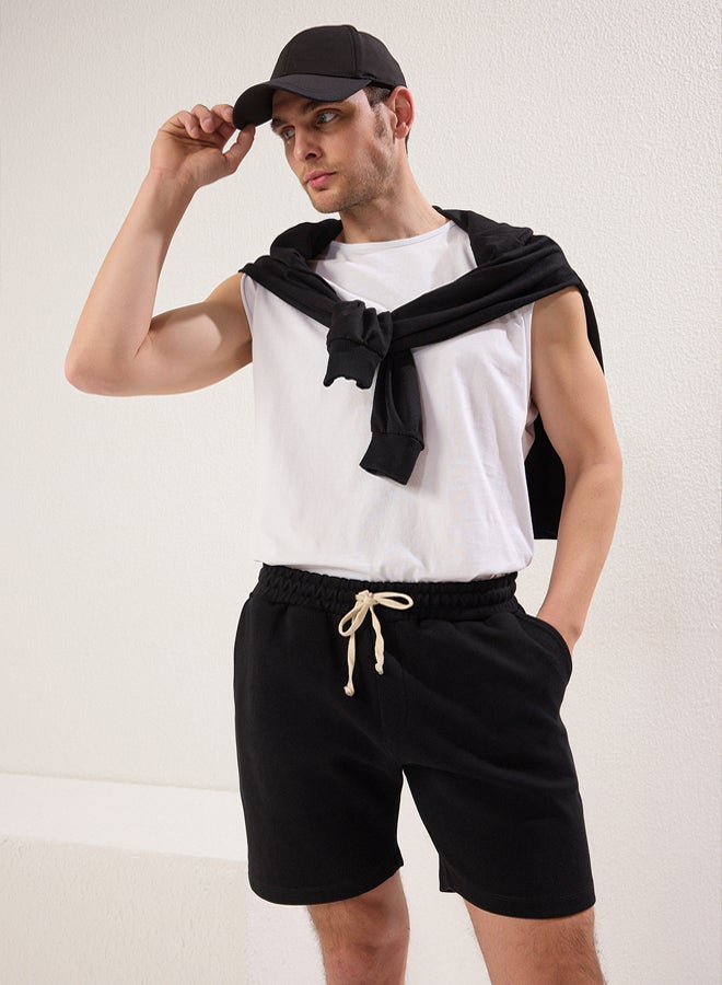 trendyol Black Regular Cut Textured 100% Cotton Shorts - Image 3