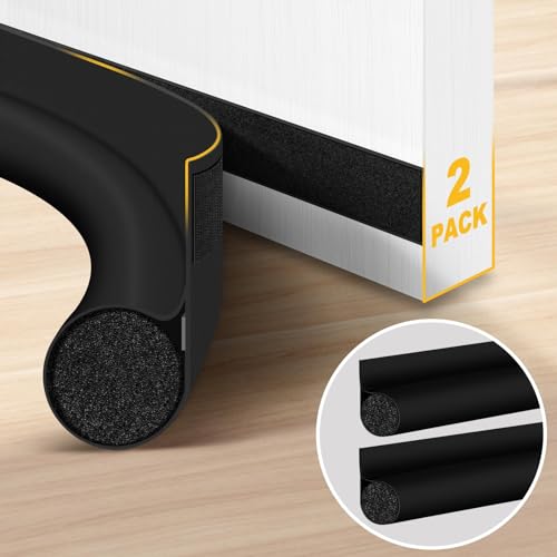 HomeProtect Door Draft Stopper 2 Pack Adjustable, Door Sweep for Bottom of Door, Weather Stripping Door Seal Interior & Exterior, Block Cold Air, Sound Light Dust, Easy to Install,32” Black - Image 1