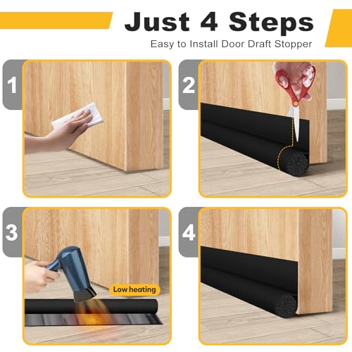 HomeProtect Door Draft Stopper 2 Pack Adjustable, Door Sweep for Bottom of Door, Weather Stripping Door Seal Interior & Exterior, Block Cold Air, Sound Light Dust, Easy to Install,32” Black - Image 5