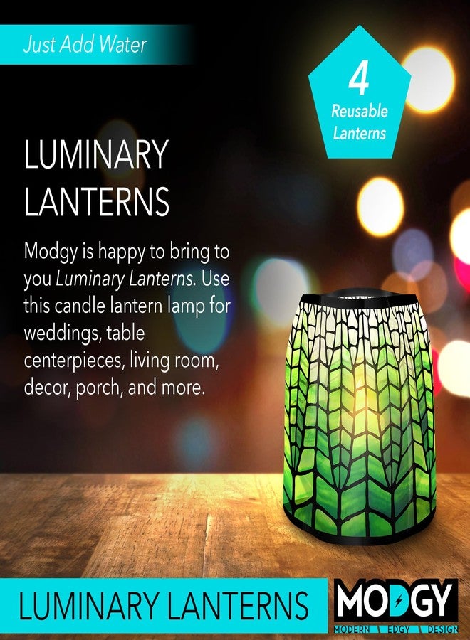 MODGY Luminary Lanterns Candle Holder Decorative Indoor Outdoor Decor, Lanterns for Wedding Centerpiece Decor Patio 4-Pack, with Flameless Floating LED Candles Louis C. Tiffany Green Lotus Pagoda - Image 2