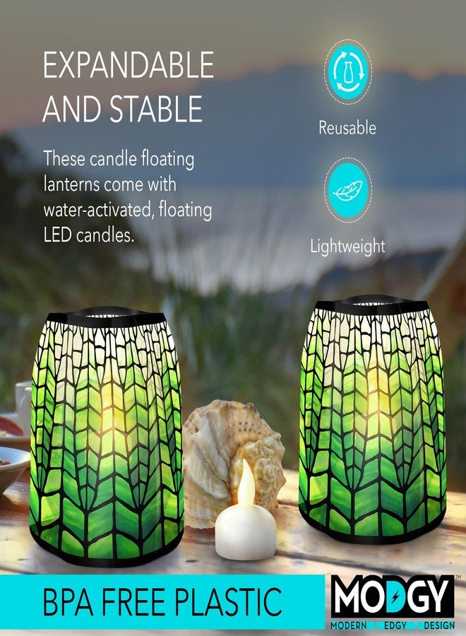 MODGY Luminary Lanterns Candle Holder Decorative Indoor Outdoor Decor, Lanterns for Wedding Centerpiece Decor Patio 4-Pack, with Flameless Floating LED Candles Louis C. Tiffany Green Lotus Pagoda - Image 3