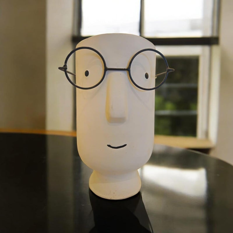 ARTISANS BAZAR Ceramic Beige Face With Glasses Vase 2286 cm Set of 1 Rough Textured Decorative Face Vase for Dried Flowers and Pampas Grass Living Room Office Decor With Dried Flowers WHITE - Image 1