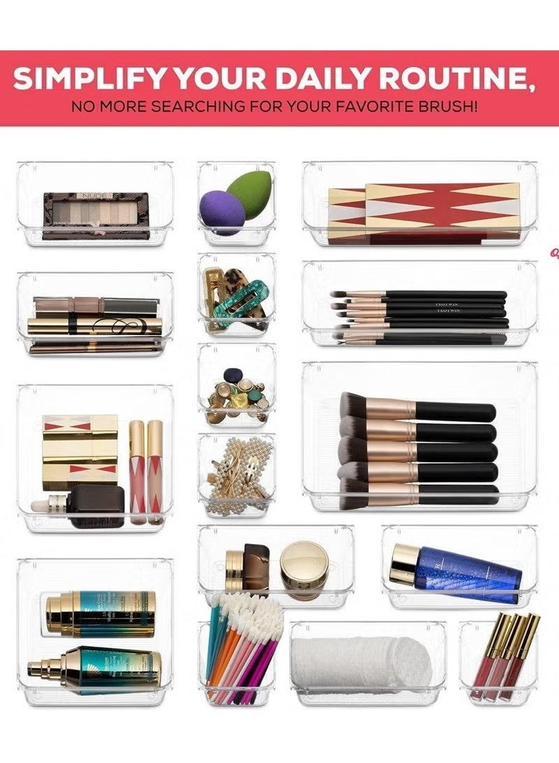 MOSH 25 piece Clear Plastic Drawer Organizer Tray, Drawer Dividers Storage Bins For Bathroom, Vanity & Accessories Storage, Small & Large Plastic Containers For Makeup, Kitchen & Utensils. - Image 5