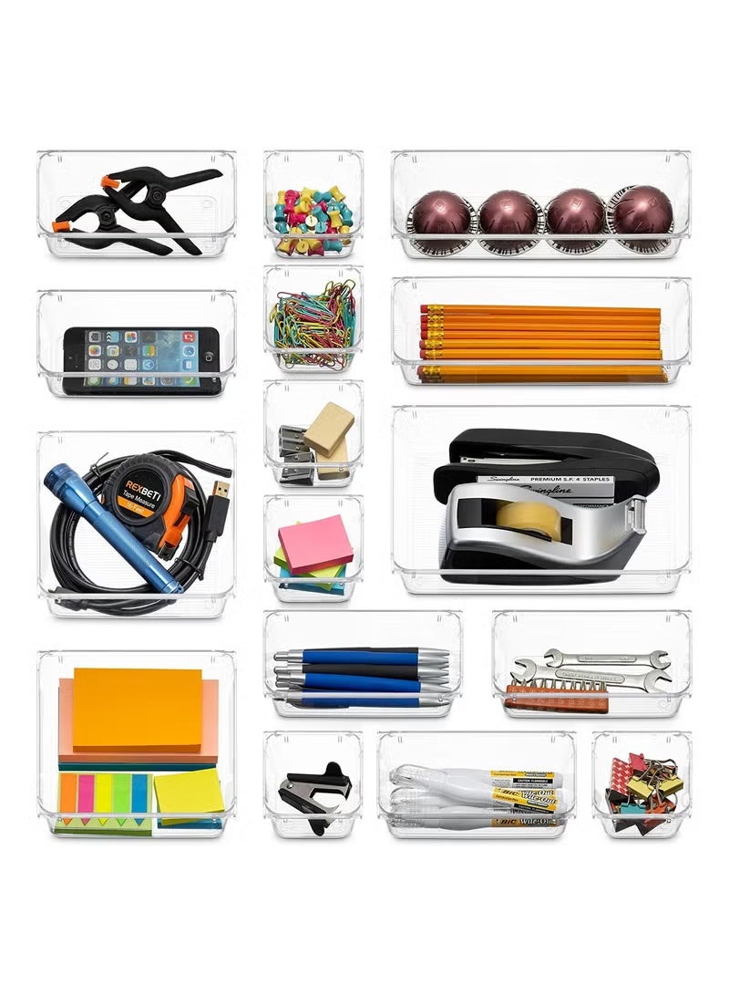 MOSH 25 piece Clear Plastic Drawer Organizer Tray, Drawer Dividers Storage Bins For Bathroom, Vanity & Accessories Storage, Small & Large Plastic Containers For Makeup, Kitchen & Utensils. - Image 4