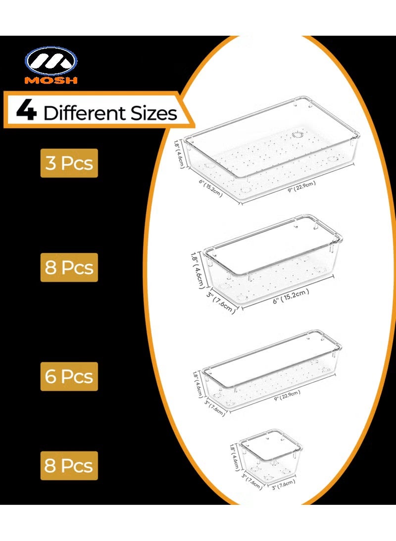 MOSH 25 piece Clear Plastic Drawer Organizer Tray, Drawer Dividers Storage Bins For Bathroom, Vanity & Accessories Storage, Small & Large Plastic Containers For Makeup, Kitchen & Utensils. - Image 2